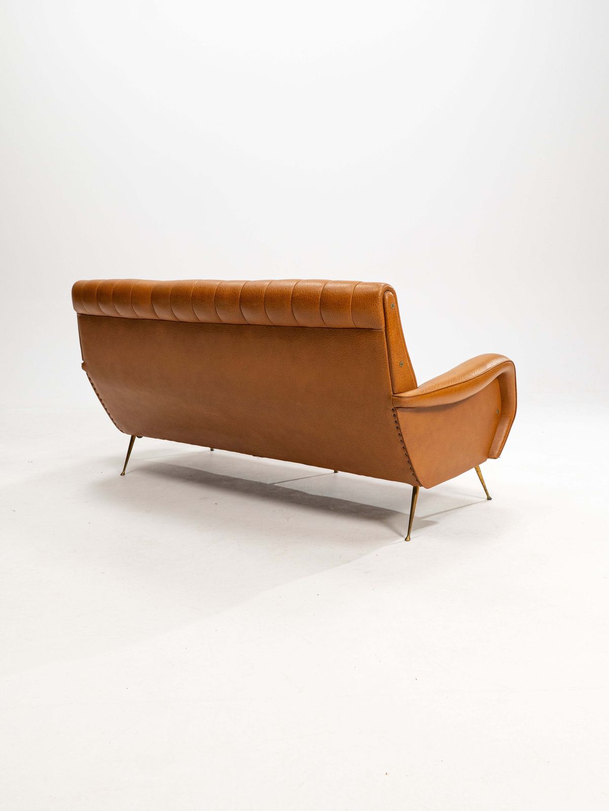Three Seater Sofa In Skai With Brass Feet In The Style Of Marco Zanuso,1950s photo 1290.0