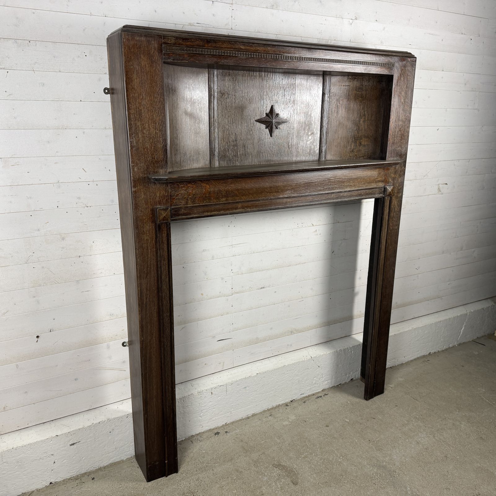 Tall Antique Deco Oak Fireplace Surround photo vintage