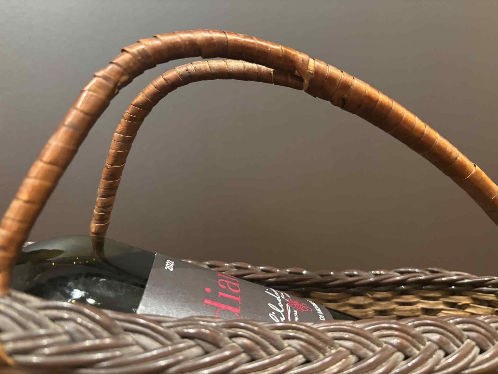 Wicker Wine Bottle Holder – French Rattan Wine Cradle Basket – 1970s photo furniture