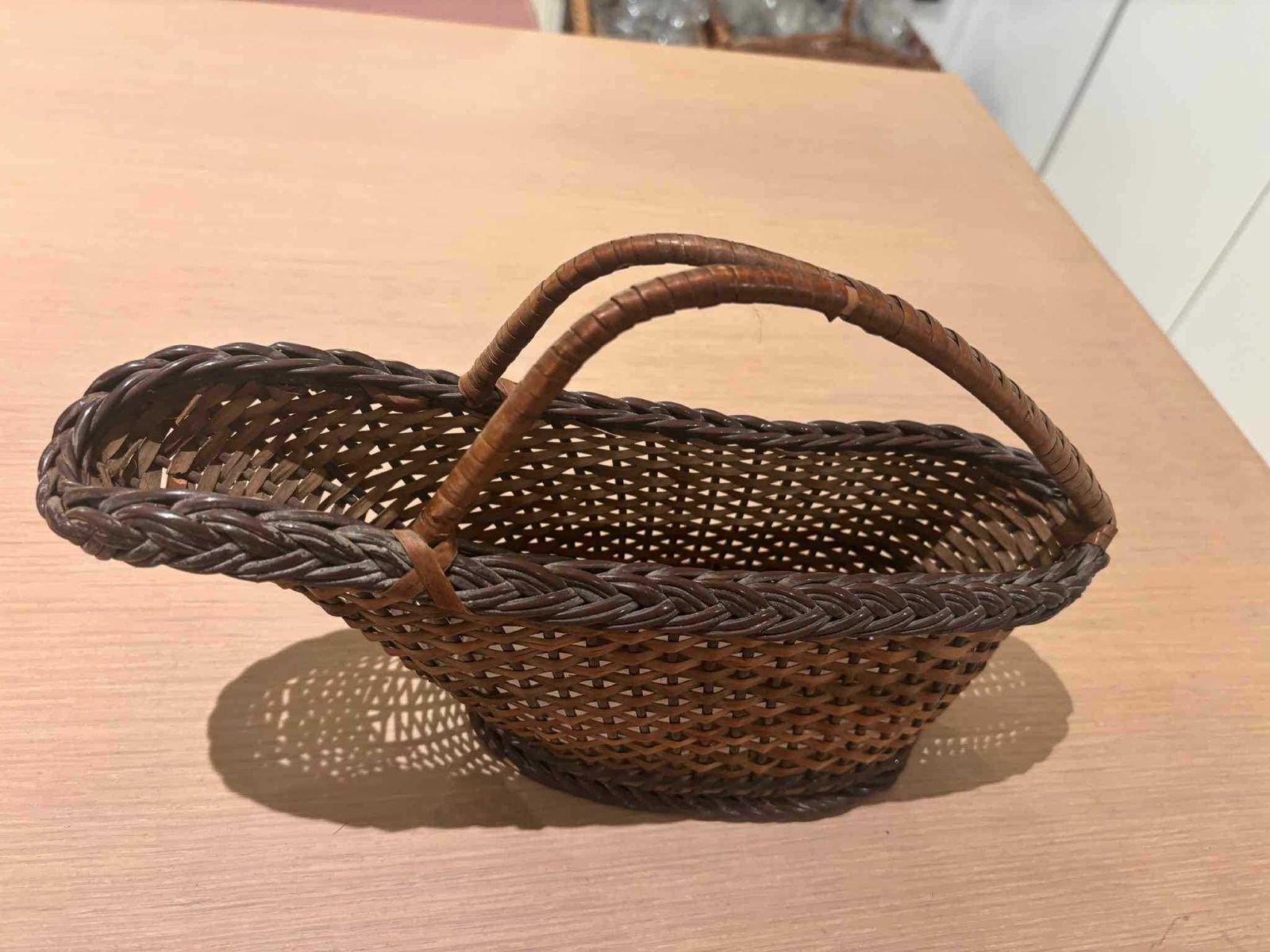 Home Decor Wicker Wine Bottle Holder – French Rattan Wine Cradle Basket – 1970s photo