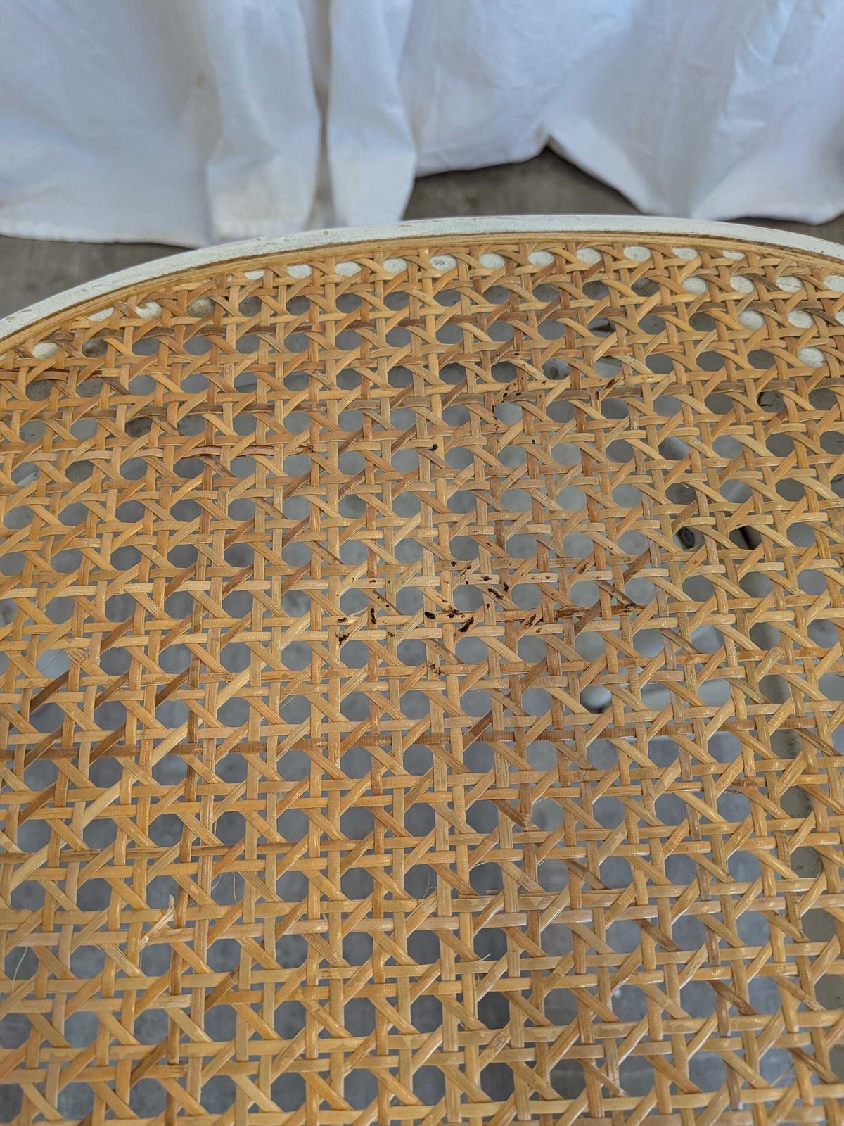 photo for sale Set Of 6 Vintage Thonet Style Dining Chairs: White Wood & Cane Seat