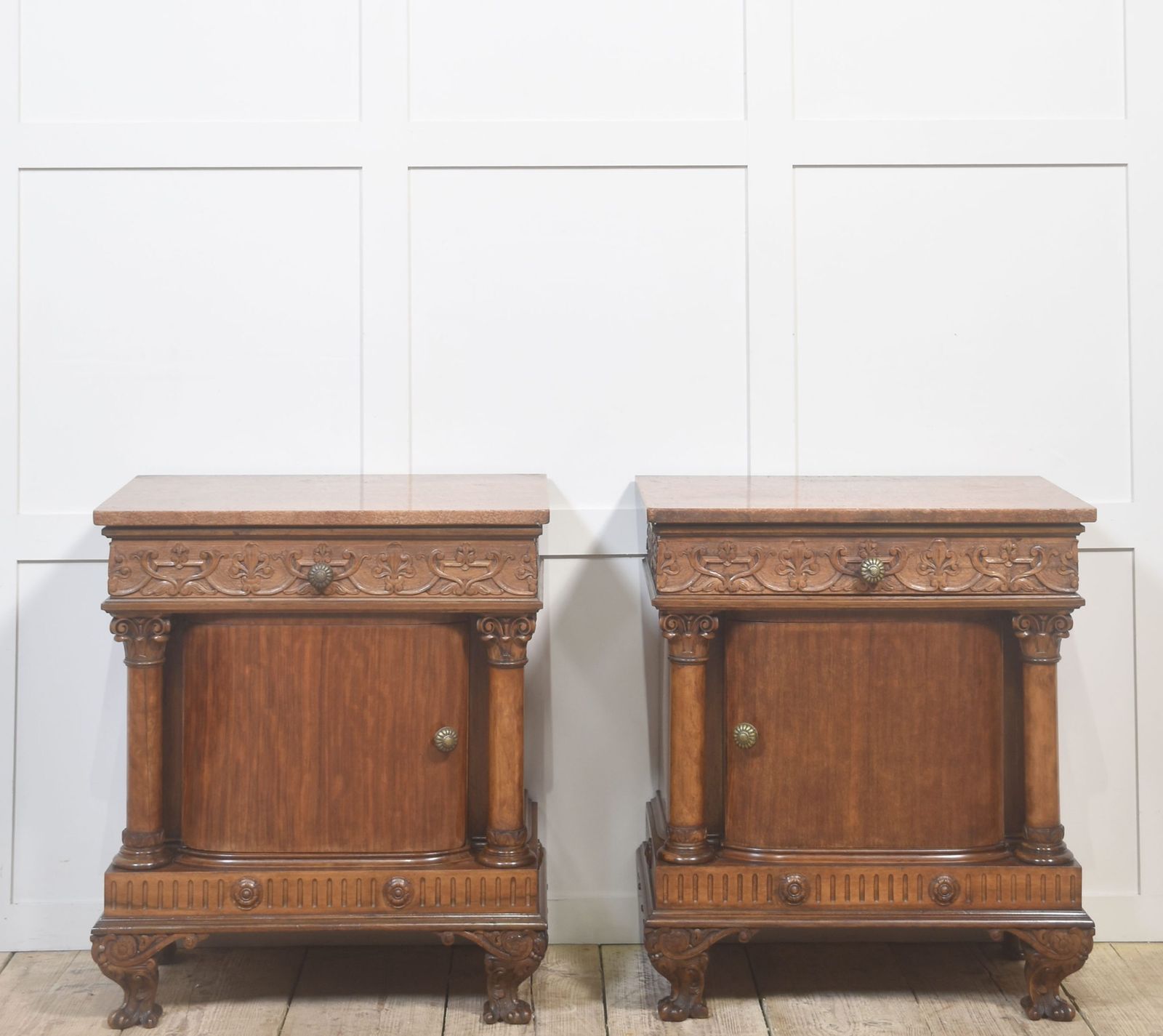 Pair Of Carved Mahogany Bedside Cabinets photo furniture