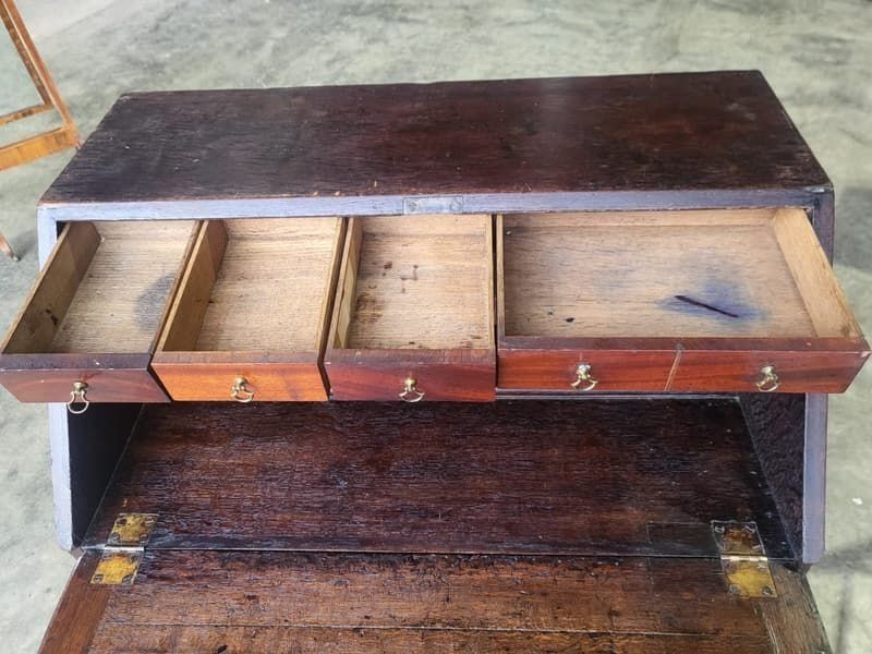 Antique Victorian Oak Bureau Desk Legs Castors Drawers photo vinterior
