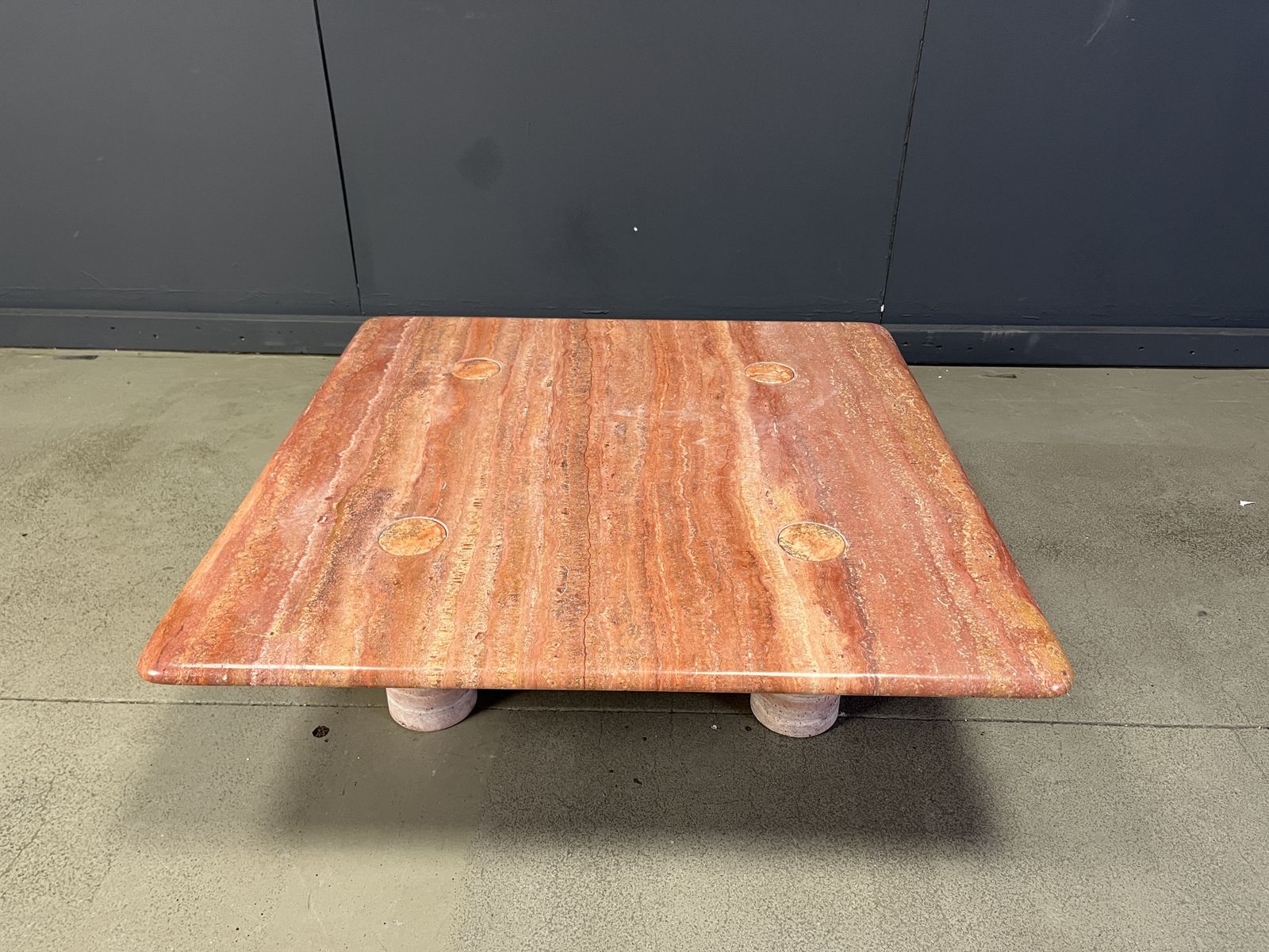 Angelo Mangiarotti Red Travertine Coffee Table For Up&Up, Italy photo furniture