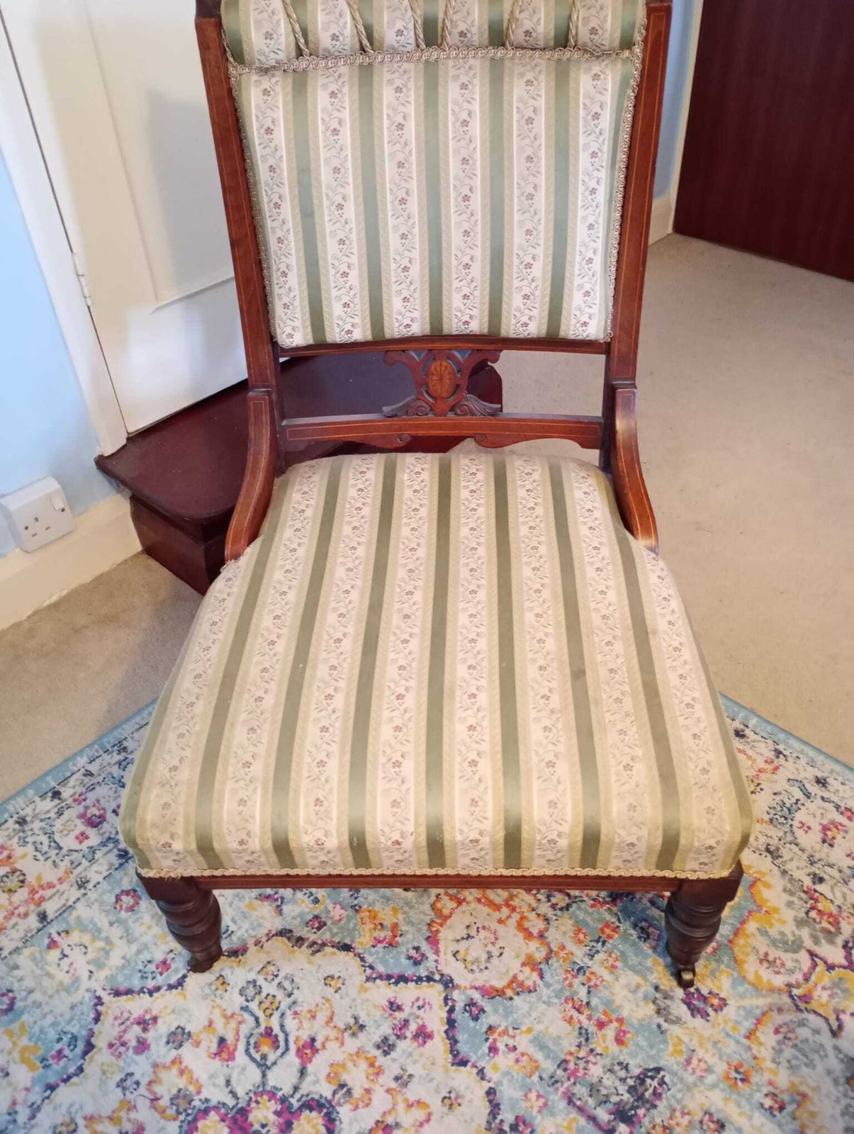 Victorian Arts And Crafts Upholstered Inlaid Parlour/Nursing Chair photo vintage