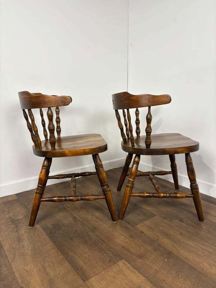 Pair Of Oak Tub Style Spindle Back Chairs photo vintage