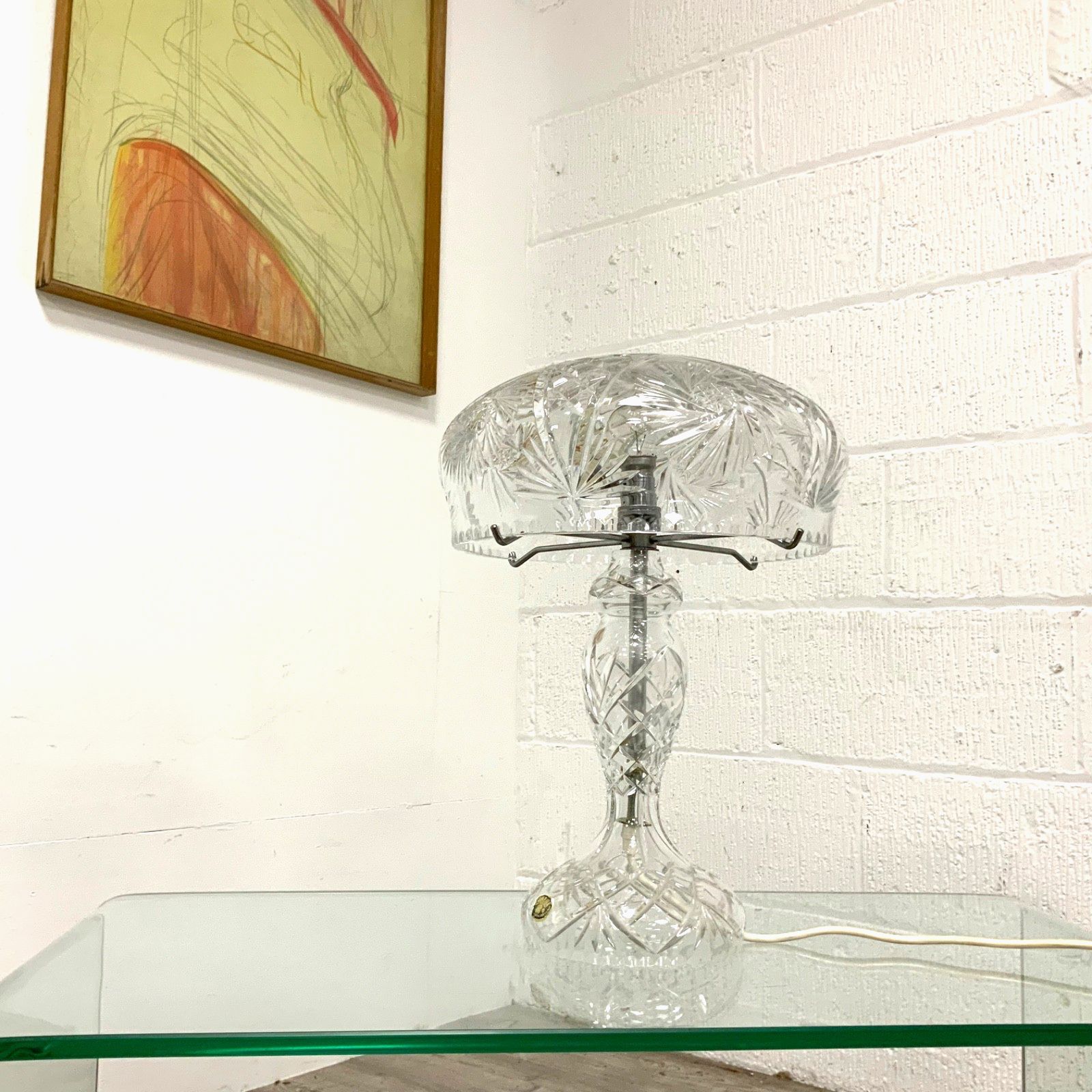 An Original 1920's 1930’s Art Deco Bohemian Crystal Cut Glass Table Lamp