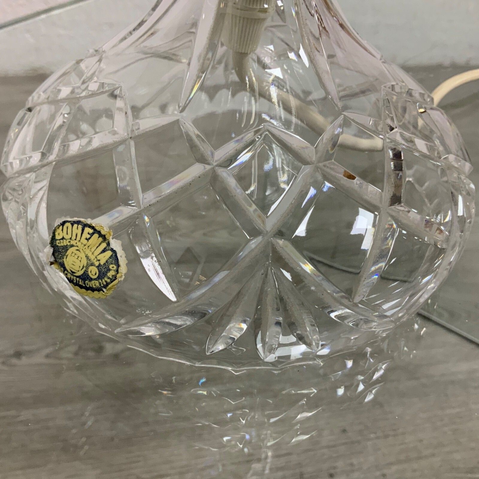 An Original 1920's 1930’s Art Deco Bohemian Crystal Cut Glass Table Lamp photo vinterior