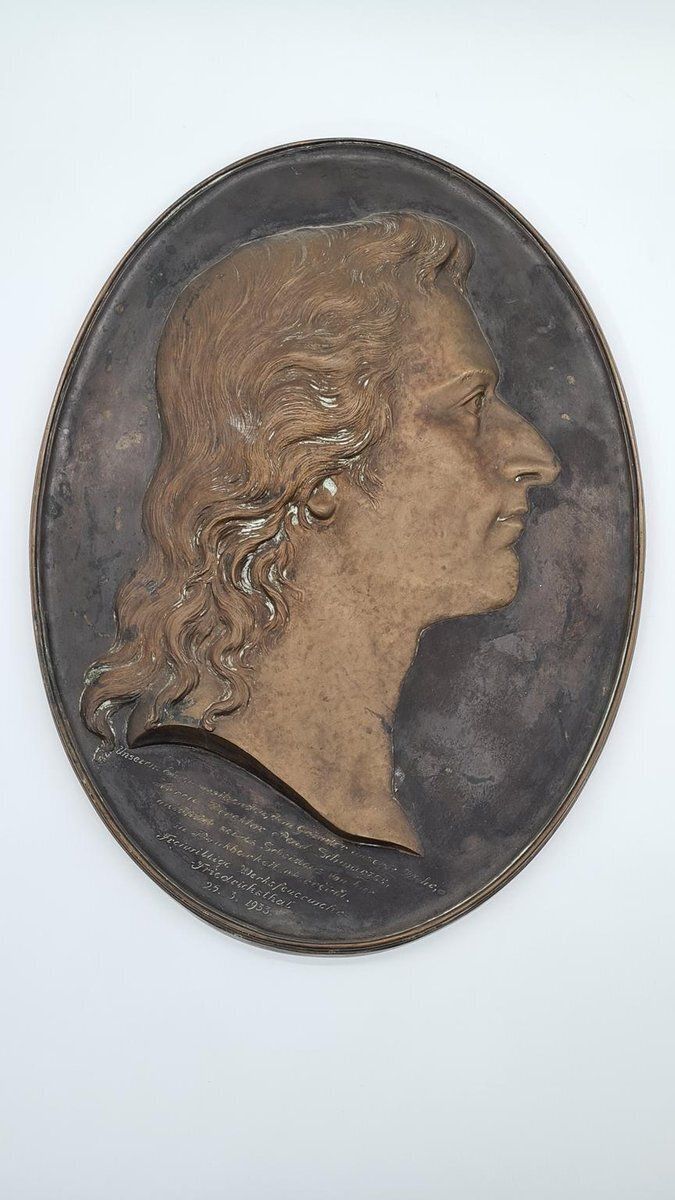 Vintage German Portrait Bas Relief In Dark Brown Bronze, 1933 photo furniture