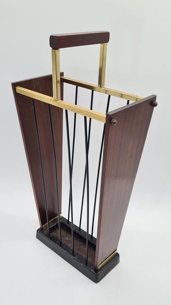 Vintage German Umbrella Stand In Dark Wood, 1960s photo vinterior