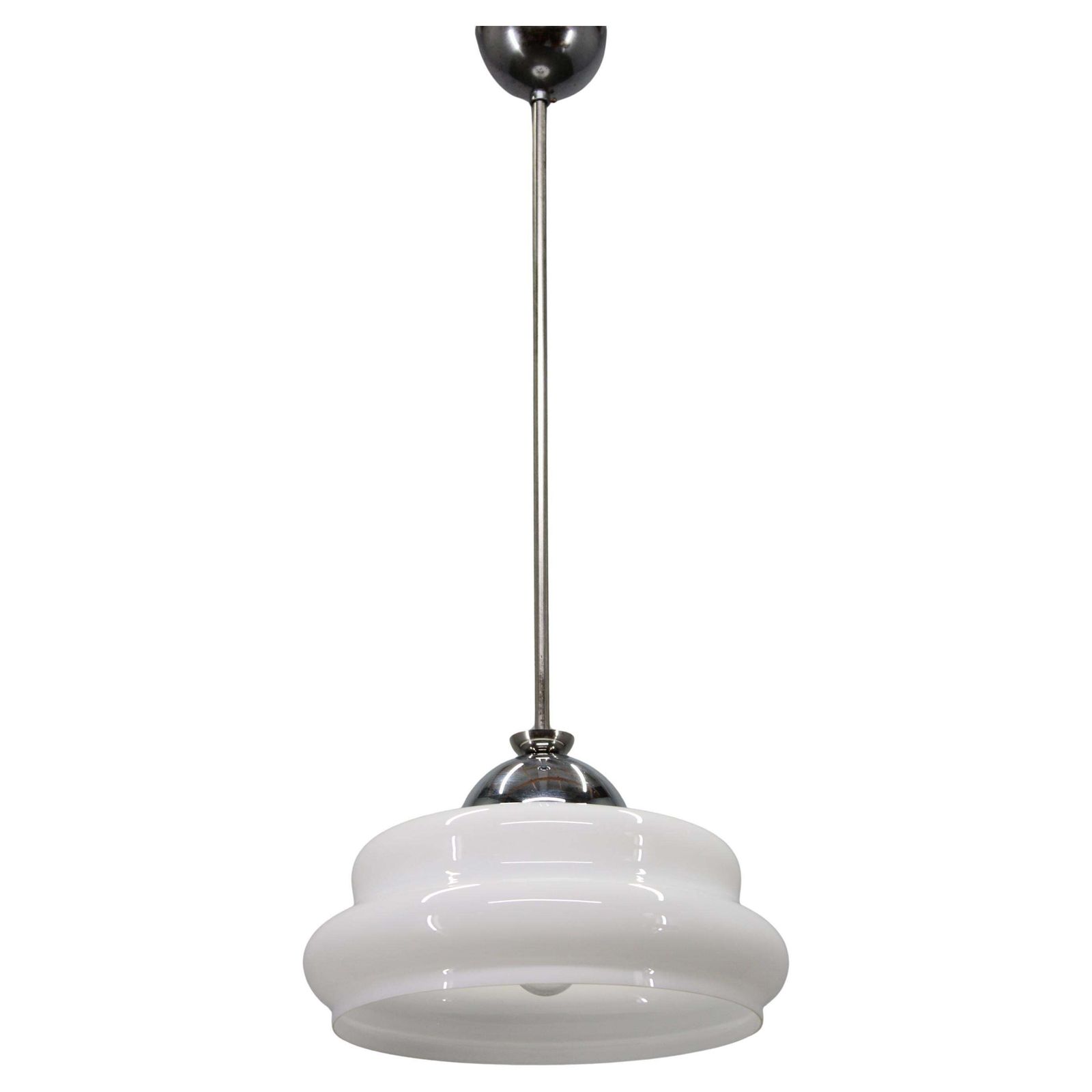 Italian Mid Century Glass Pendant Lamp Chrome Ceiling Light 1960s