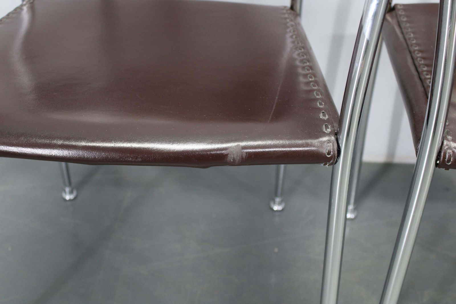 Set Of Six Italian Leather And Chrome Armchairs By Arper photo Furniture