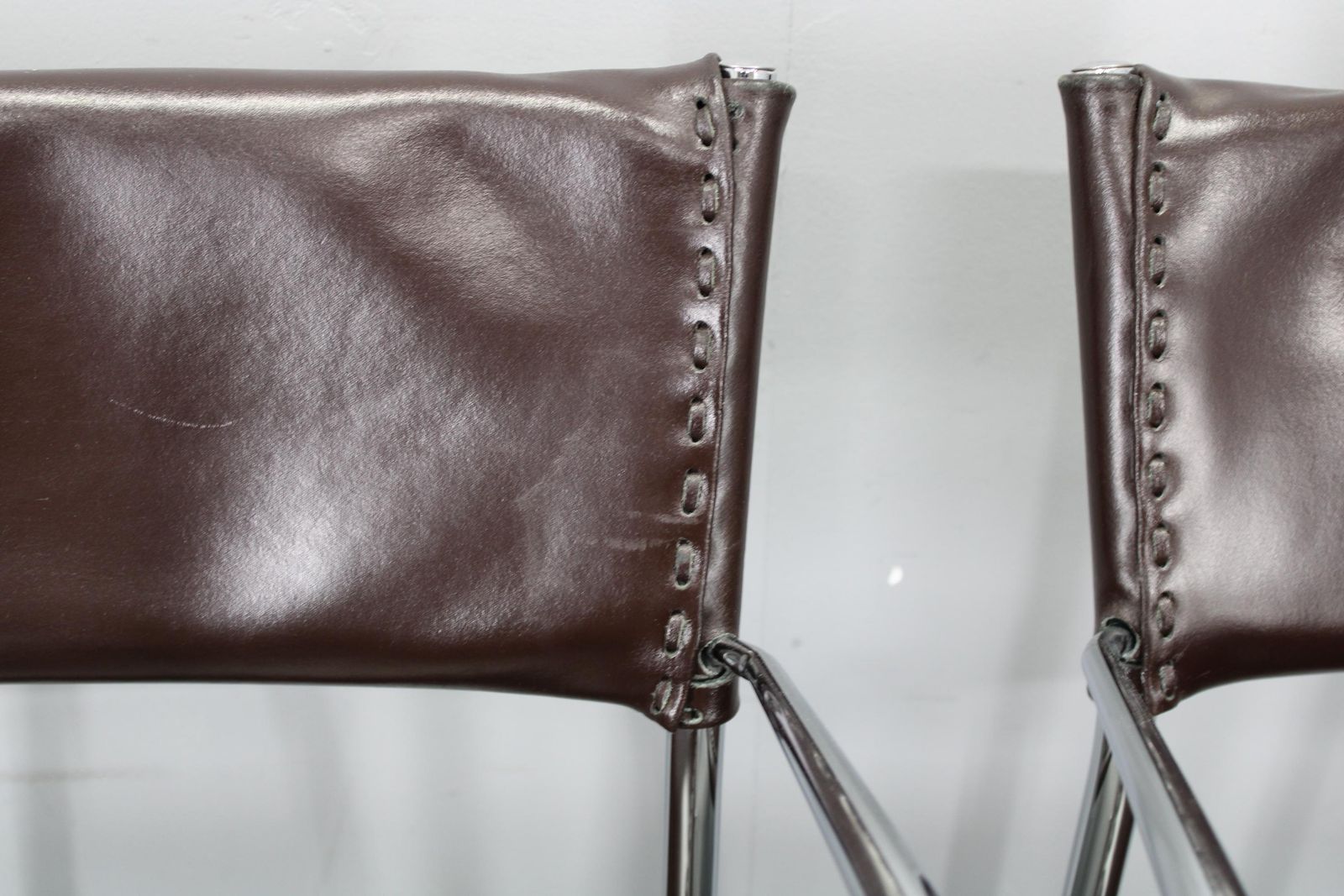 Set Of Six Italian Leather And Chrome Armchairs By Arper photo 2448.0
