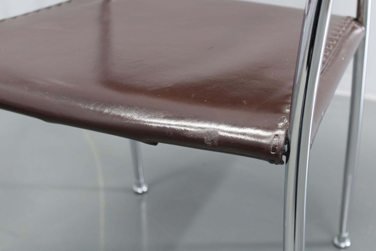 photo furniture Set Of Six Italian Leather And Chrome Armchairs By Arper