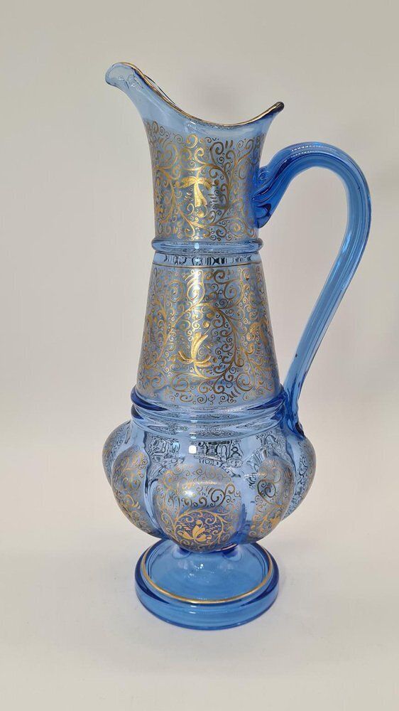 Antique Bohemian Jug In Blue Gilded Glass From Royal Dux Bohemia 1900s photo furniture