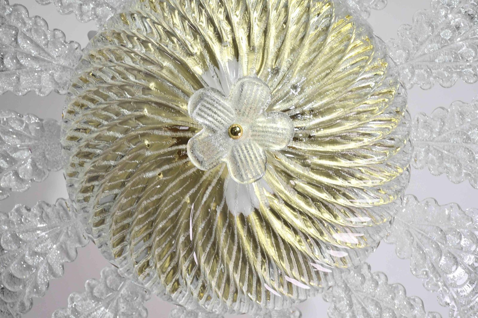 photo for sale Lovely Transparent Murano Glass Leave Ceiling Light Or Chandelier 1970s