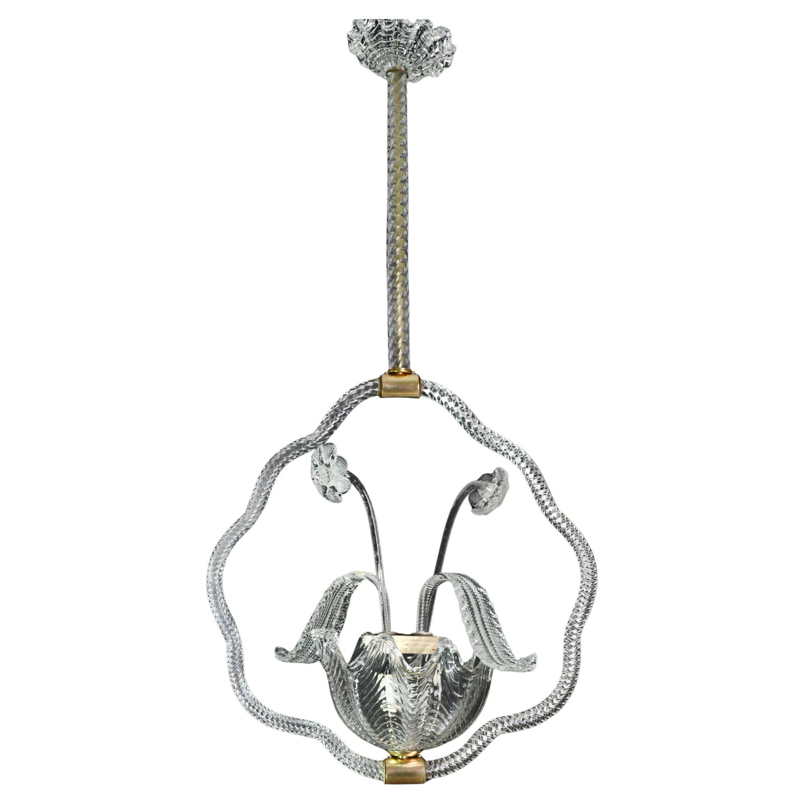 Art Decò Trasparent Barovier E Toso Light With Flowers 1940s