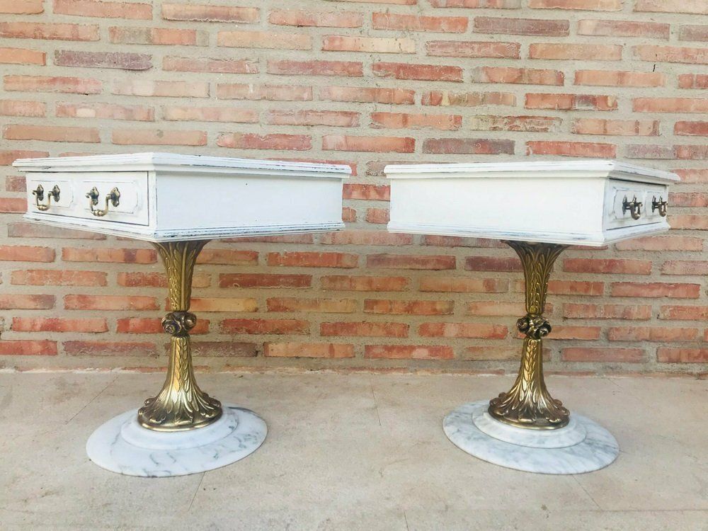 Neoclassical Side Tables With Drawers And Marble Bases, 1950, Set Of 2 photo furniture