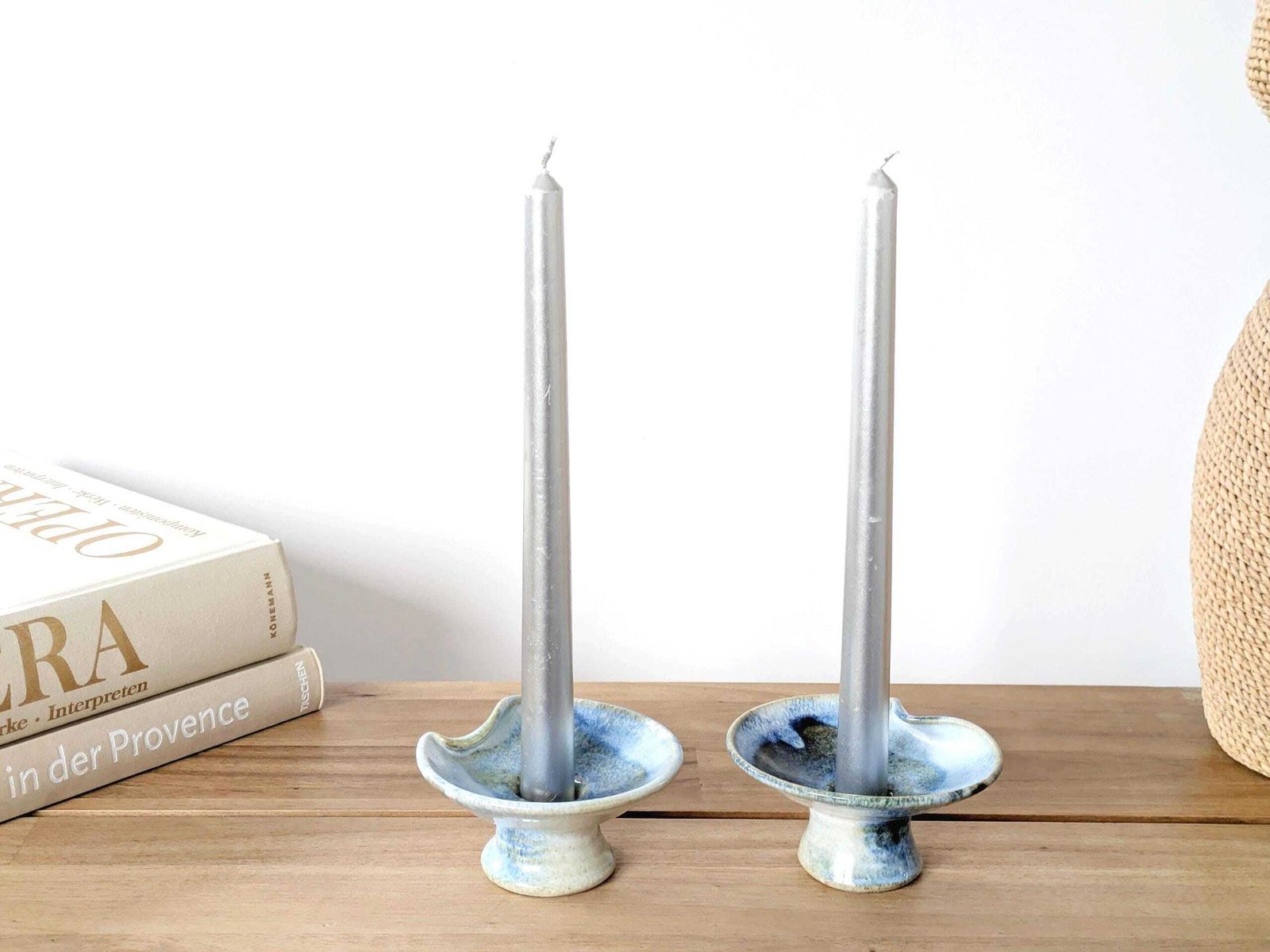 Pair Of Mid Century German Studio Pottery Candleholders, Handmade, Till Sudeck, 1960s