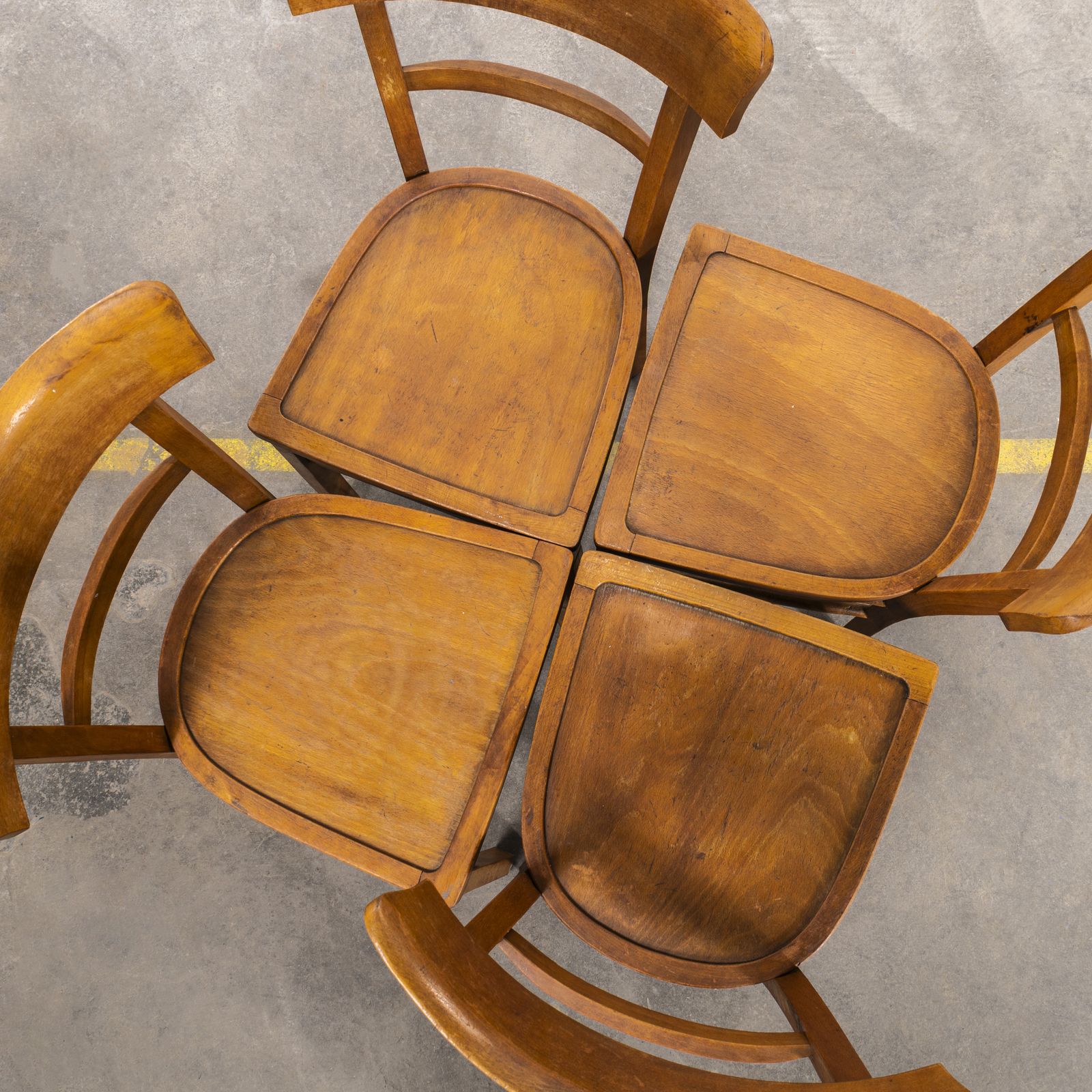 1950's Simple Warm Oak Bentwood Café Chairs   Set Of Four photo buy