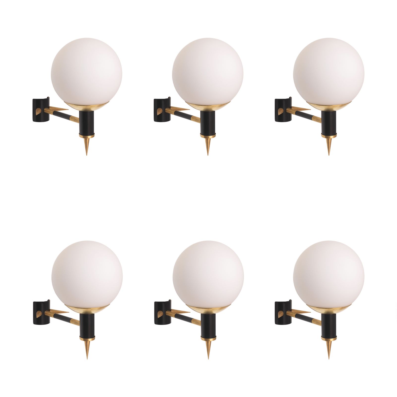 6 X 1960s Maison Arlus Style Modern Wall Lights By Yannis Dimitrousis Brass Glass Gold Black Hotel Sconce