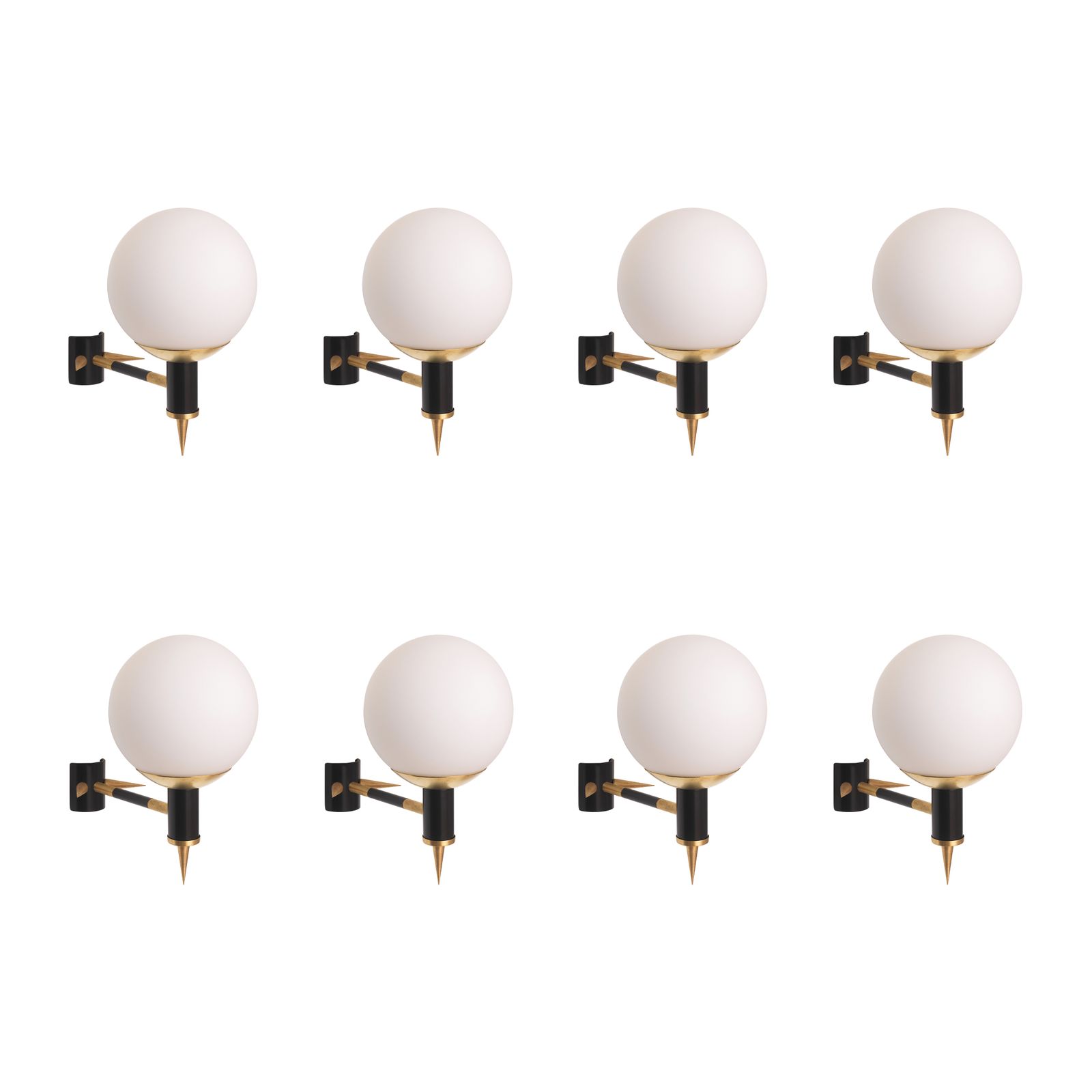 8 X 1960s Maison Arlus Style Modern Wall Lights By Yannis Dimitrousis Brass Glass Gold Black Hotel Sconce