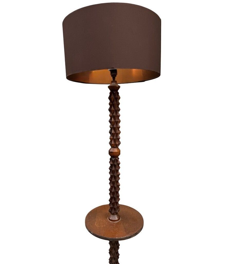 An Unusual French 1940s Brutalist Oak Floor Lamp Attributed To Charles Dudouyt photo 1840.0