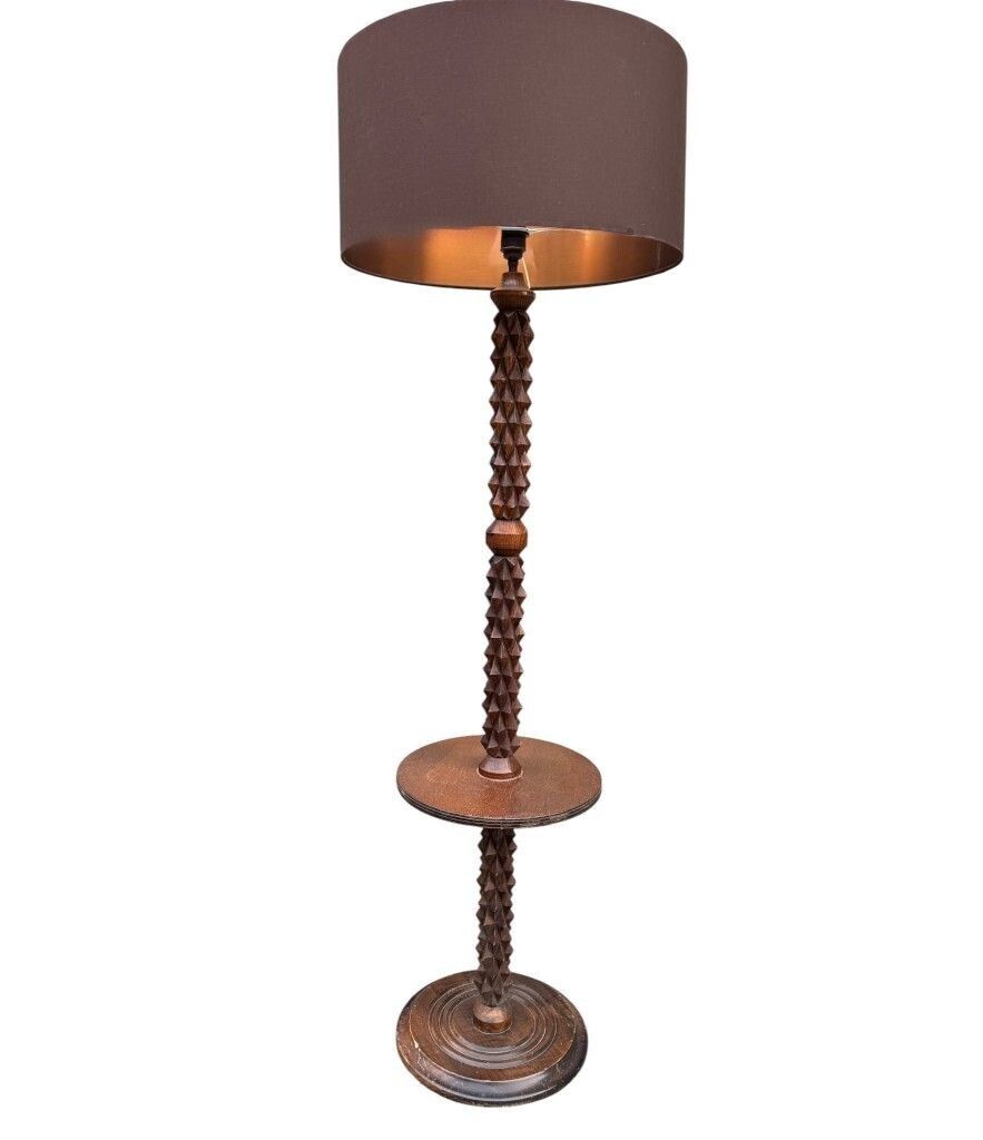 photo vinterior An Unusual French 1940s Brutalist Oak Floor Lamp Attributed To Charles Dudouyt