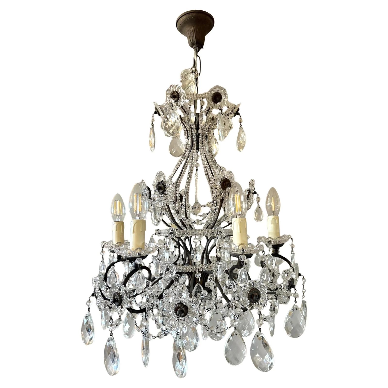 Italian Mid Century Florentine Crystal Chandelier, 1950s photo Lighting