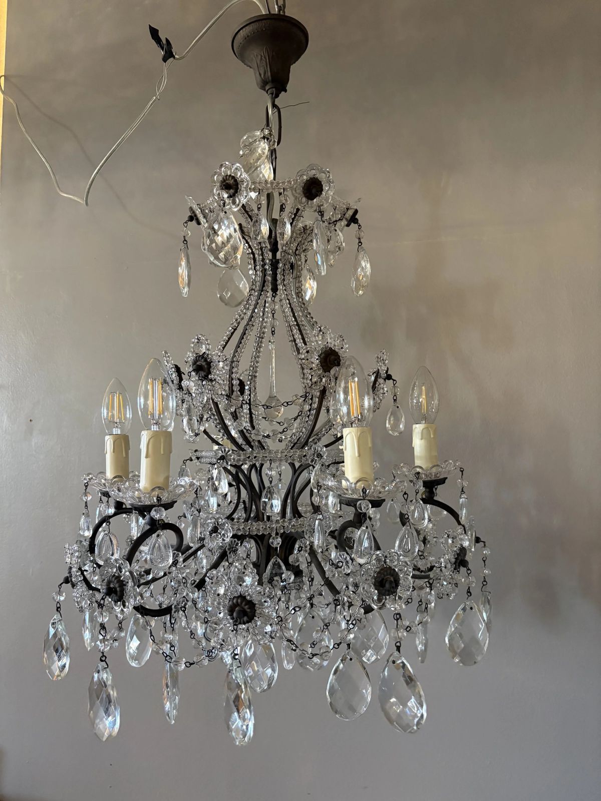 Italian Mid Century Florentine Crystal Chandelier, 1950s photo 1979.0