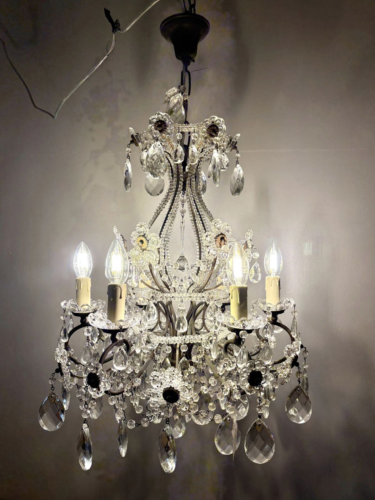 Lighting Italian Mid Century Florentine Crystal Chandelier, 1950s photo