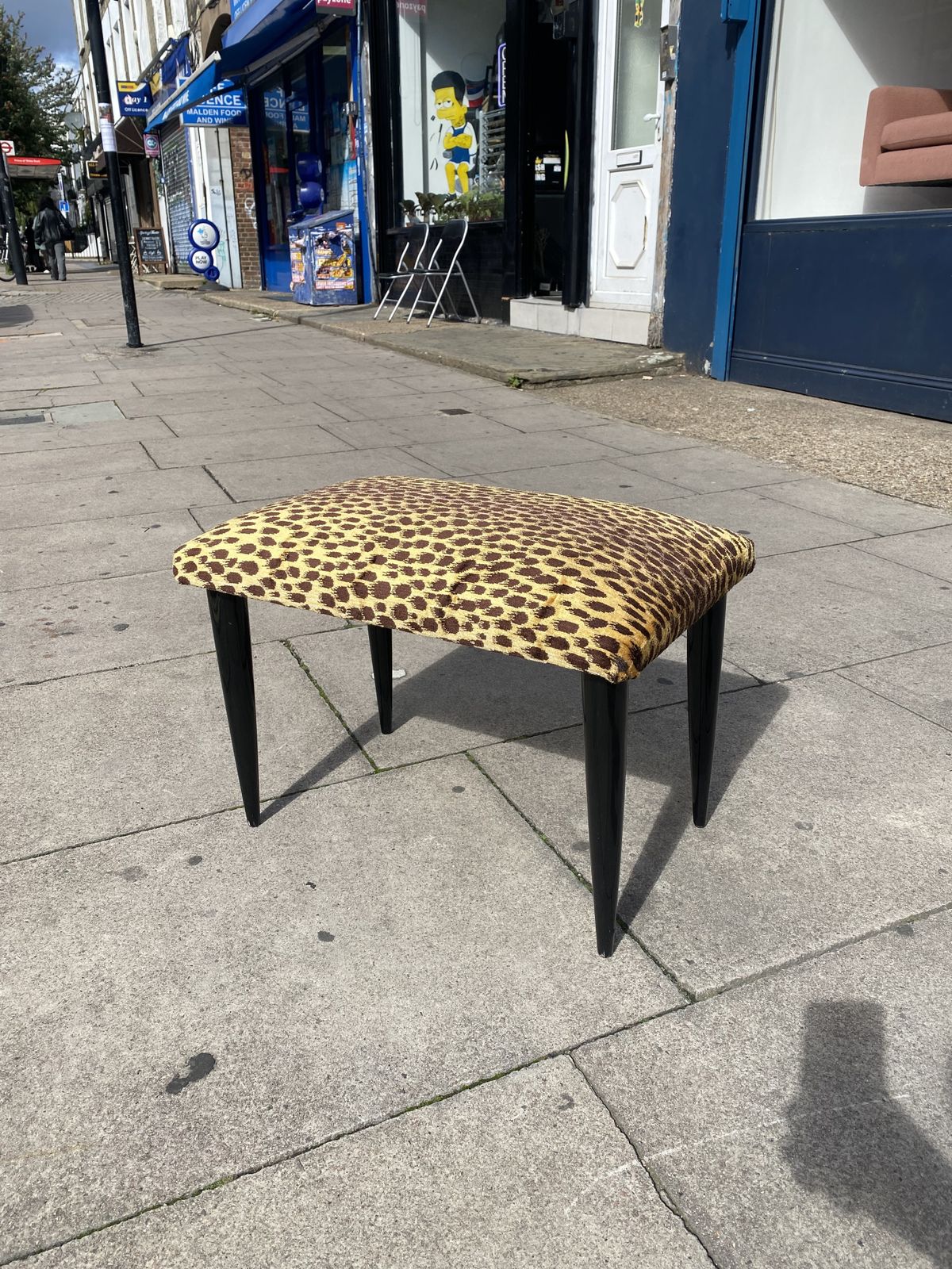 Paolo Buffa 1950s Italian Ebonized Stool In Jim Thompson Silk Cheetah Velvet Animal Midcentury Modern Restored And Upholstered photo furniture
