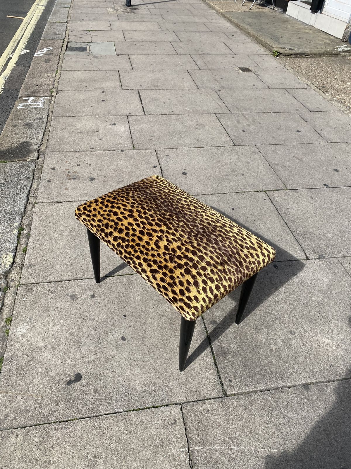 photo for sale Paolo Buffa 1950s Italian Ebonized Stool In Jim Thompson Silk Cheetah Velvet Animal Midcentury Modern Restored And Upholstered