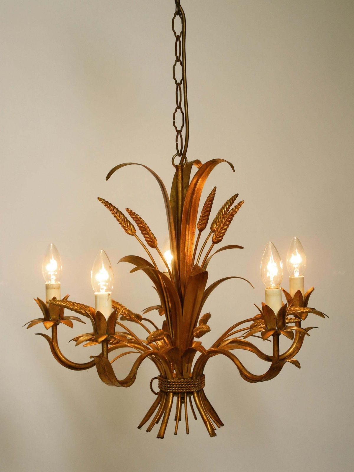 Beautiful 1970s Gold Plated 5 Arm Tall Metal Chandelier By Hans Kögl photo 1475.0
