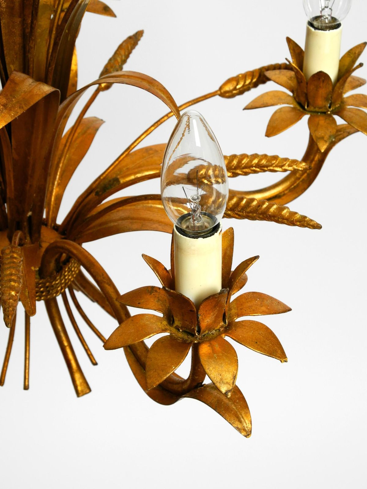 photo for sale Beautiful 1970s Gold Plated 5 Arm Tall Metal Chandelier By Hans Kögl