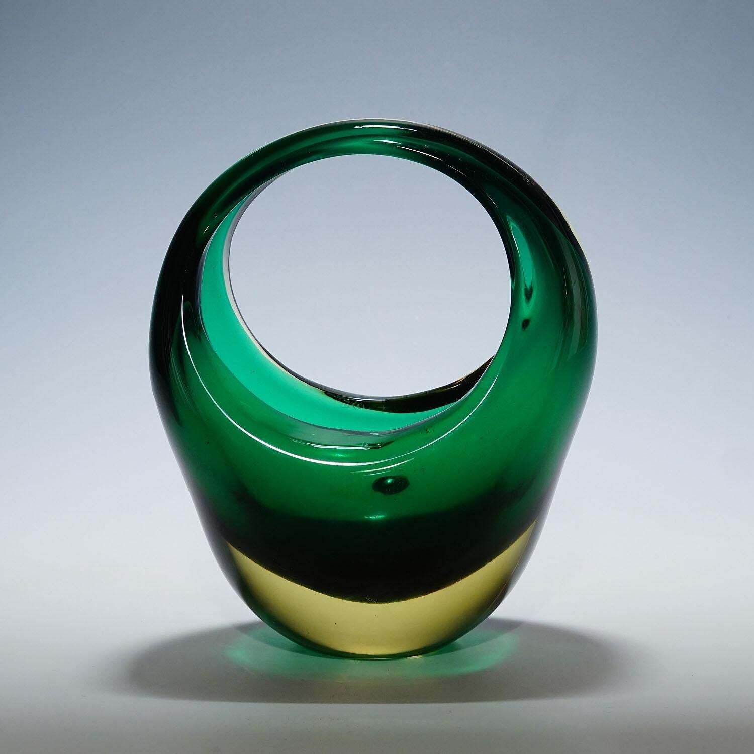 Bowl In Green Sommerso Glass, Flavio Poli For Seguso Murano 1950s photo for sale