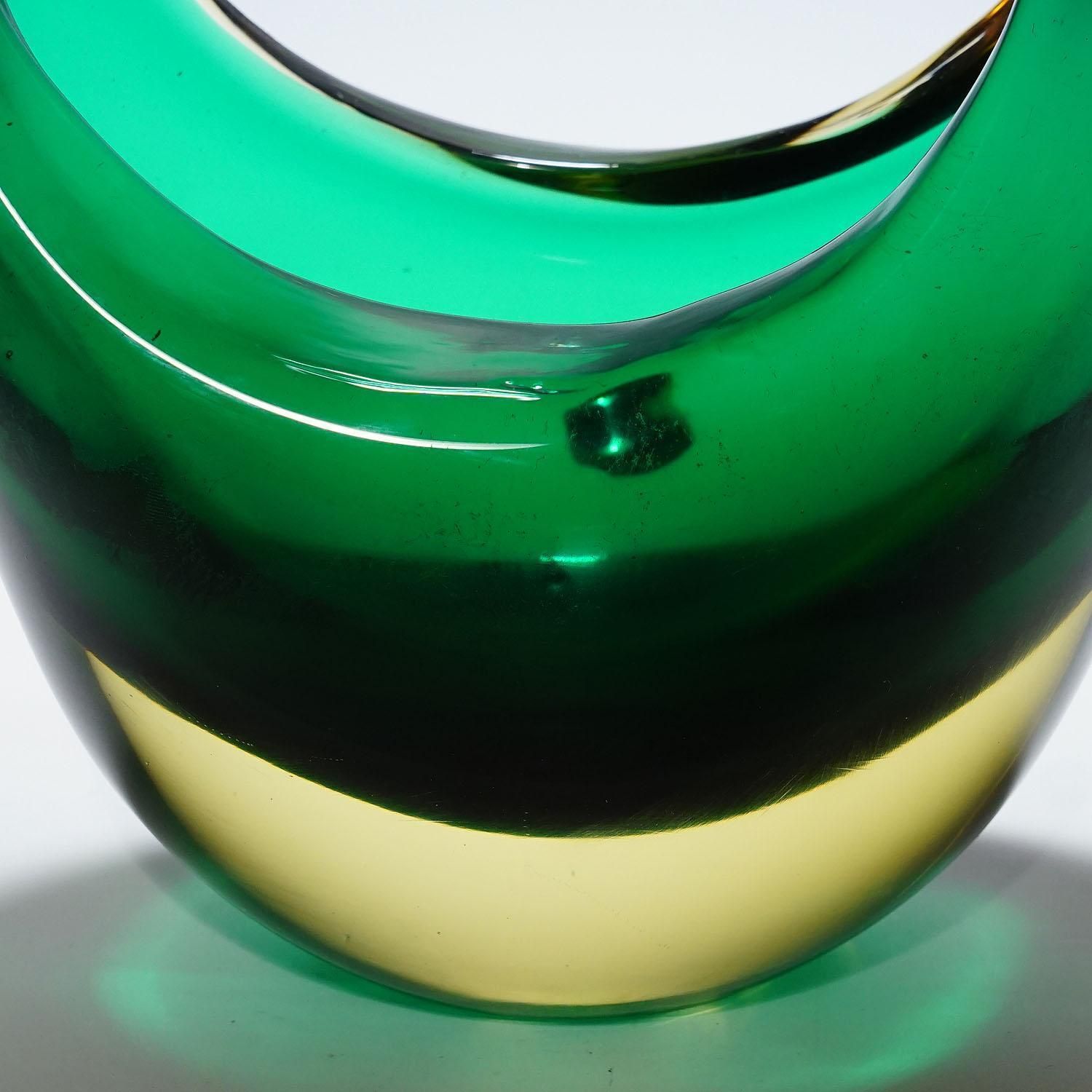 Bowl In Green Sommerso Glass, Flavio Poli For Seguso Murano 1950s photo buy