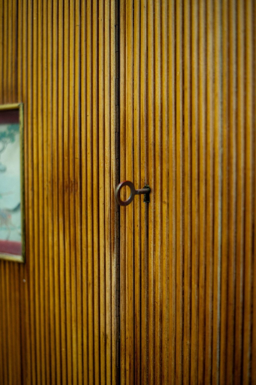 Bamboo Wardrobe Cabinet With Oriental Illustrations   Italy, Circa 1950 photo furniture