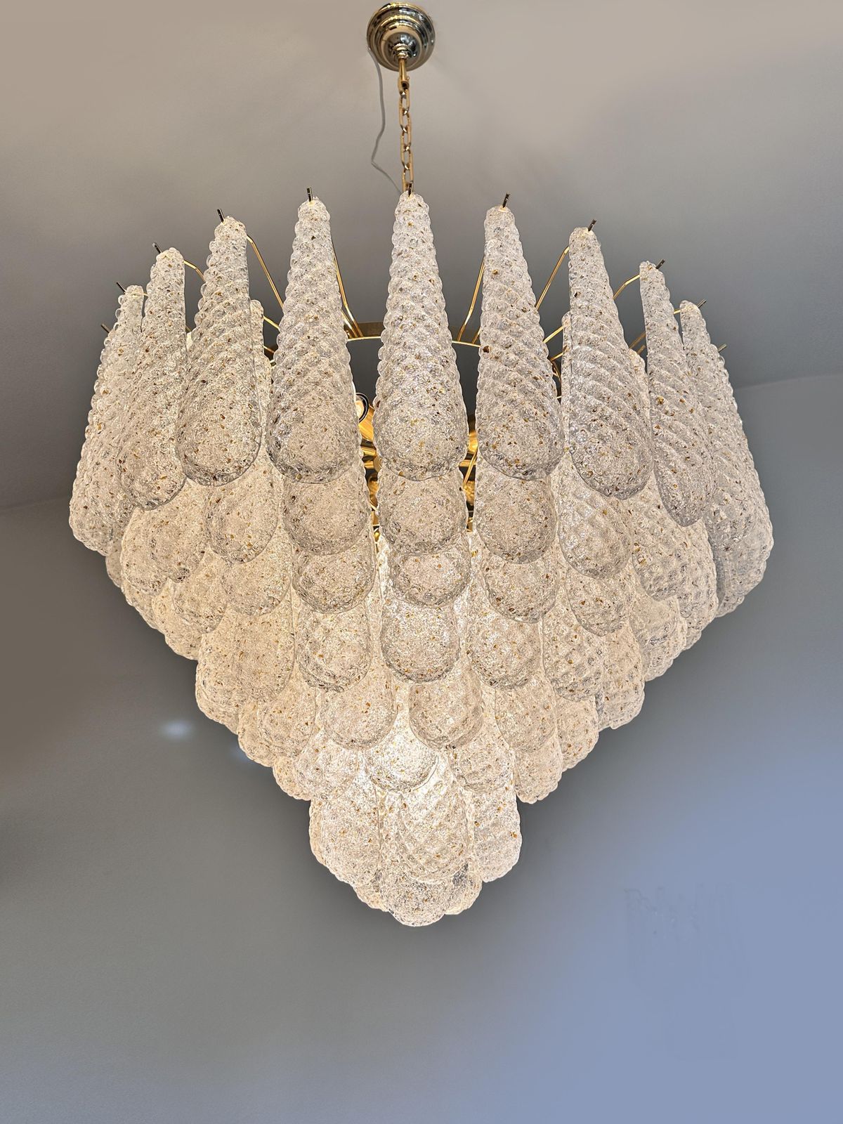 Huge Italian “Conchiglie” Murano Glass Gold Chandelier photo for sale