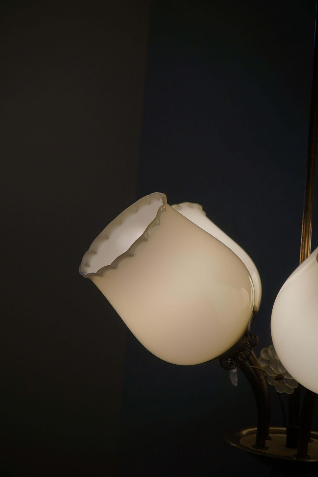 Mid Century Modern, Chandelier In Brass & Glass, Itsu, Finland, 1950s photo buy