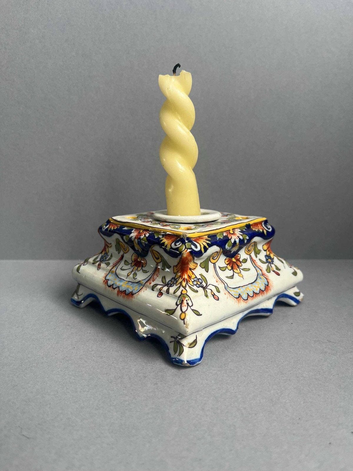 Antique French Porcelain Inkwell Stand | Hand Painted Rococo Revival Desk Accessory | Faince Candle Holder photo furniture