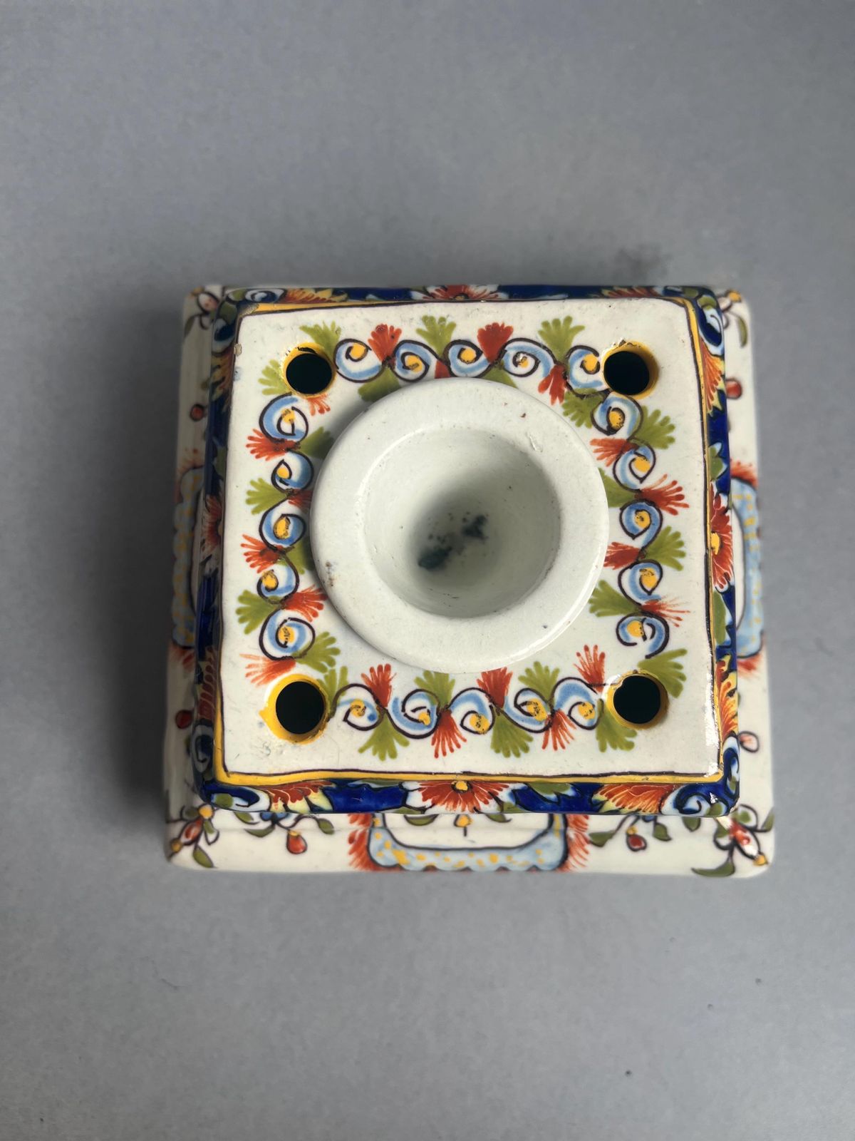 Antique French Porcelain Inkwell Stand | Hand Painted Rococo Revival Desk Accessory | Faince Candle Holder photo vinterior