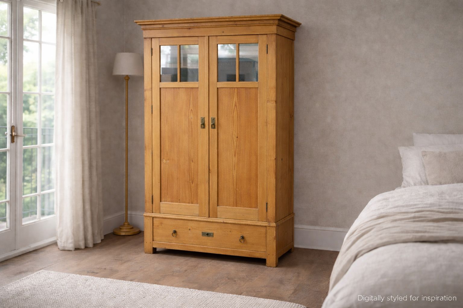 Nice Narrow Knockdown Antique Pine Wardrobe.