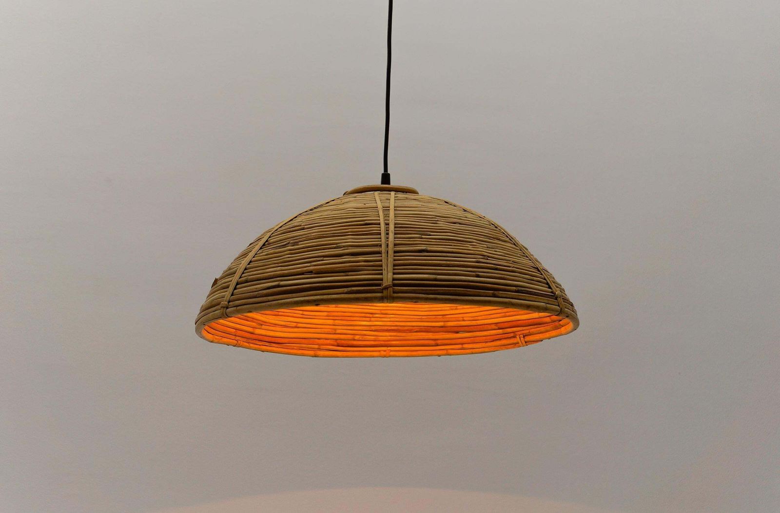 Lovely Mid Century Modern Pendant Light Made In Rattan, 1960s Italy photo buy