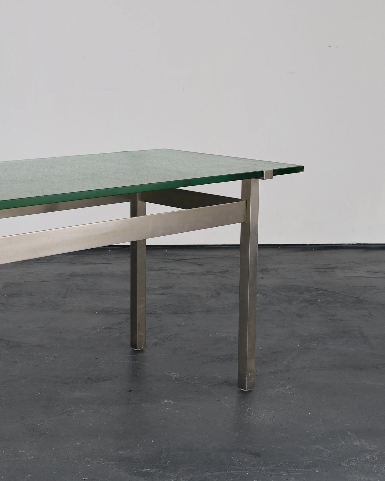 French C.1960s Nickel & Cast Glass Coffee Table photo vinterior