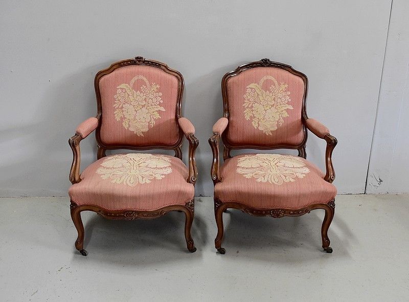 Pair Of Convertible Armchairs In The Queen, 19th Century