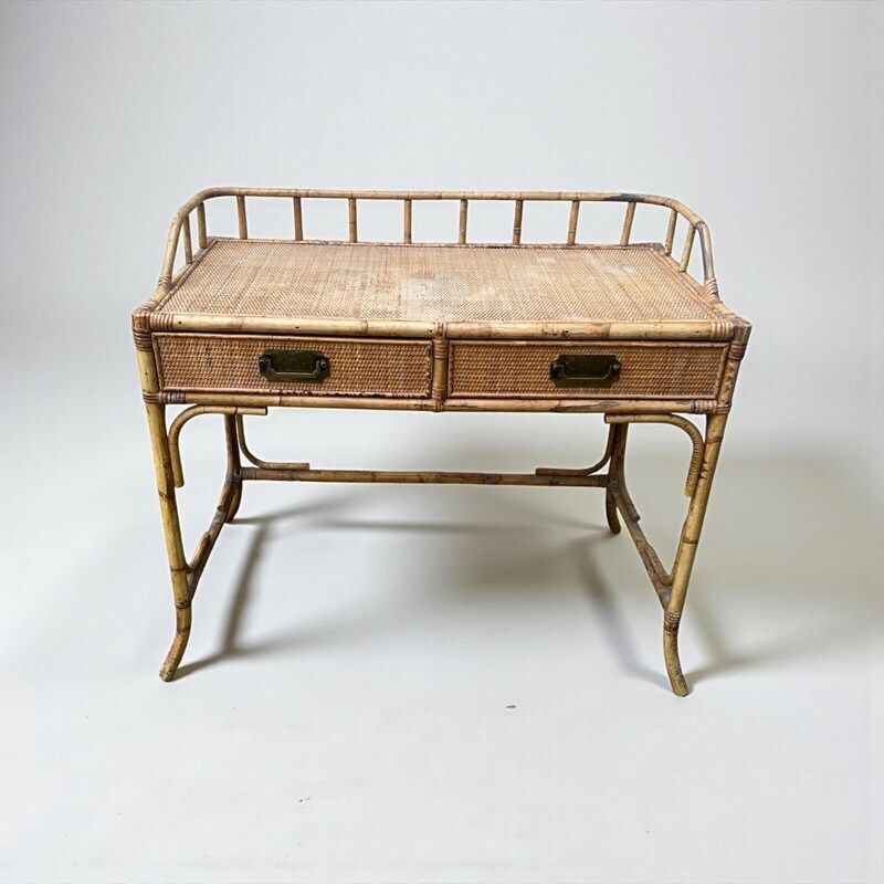 Vintage Bamboo Desk Dressing Or Console Table photo for sale
