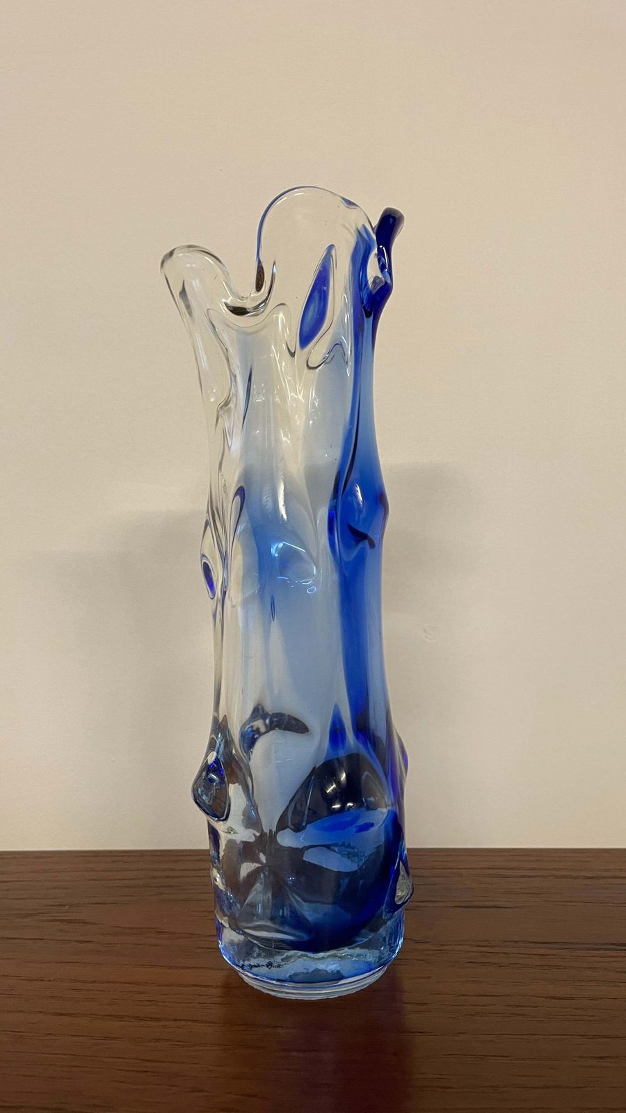 Mid Century Blue & Clear Art Glass Vase By Josef Hospodka For Chribská, 1960s Czech Design photo vintage