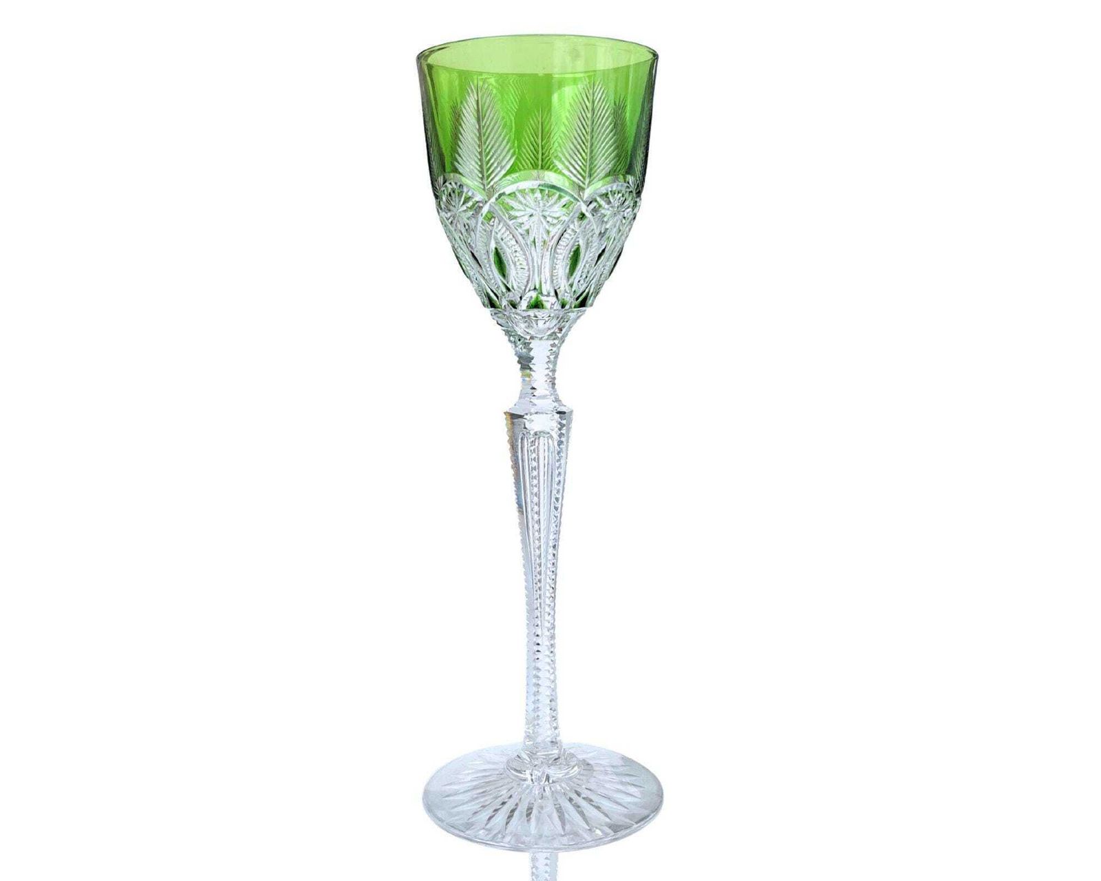 Green Cut Crystal Wine Glass | Exclusive Belgium | Pineapple Pattern