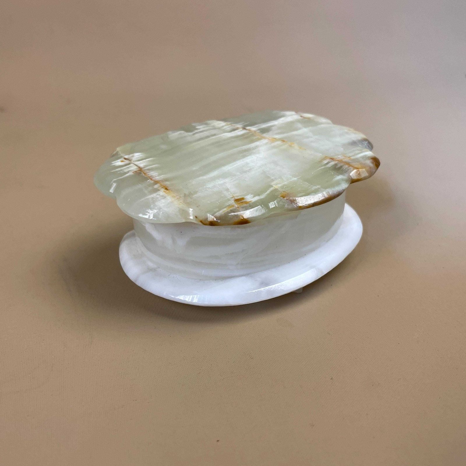 Onyx Marble Jewellery Box Vintage Trinket Lid Antique Green White Table Top Pattern Lidded Stone Patterned Natural Shell Shape photo Home Decor